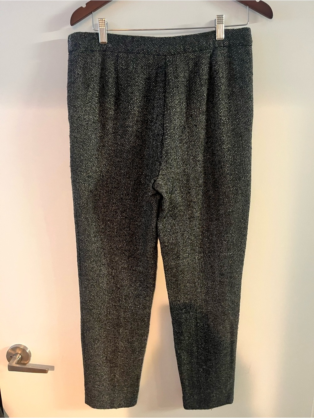 Classic Wool Herringbone High-Waist Carrot Ankle Trousers - Gray size S - Picture 7 of 11